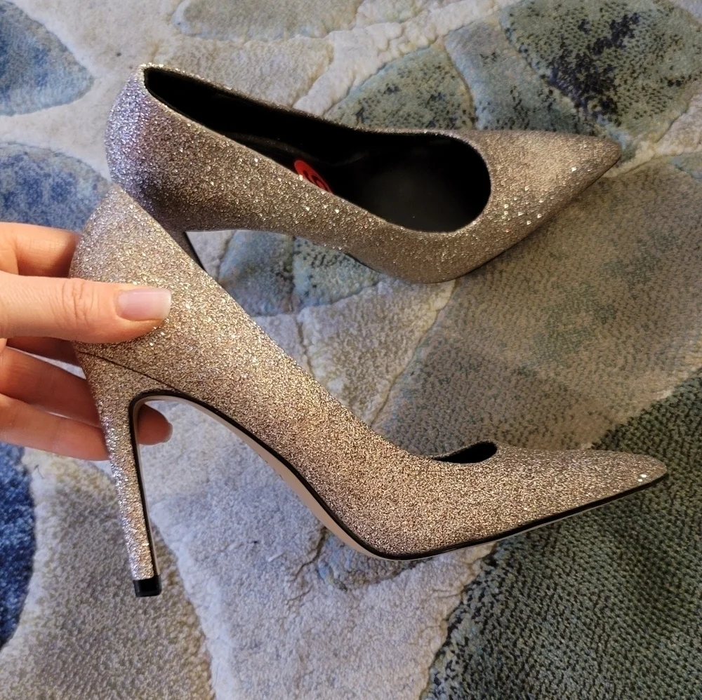 Zara Woman Gold Shimmer Glitter Stiletto - Picture 3 of 12